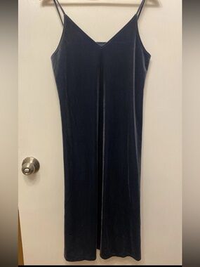 Uniqlo Navy Velvet V-Neck Slip Dress